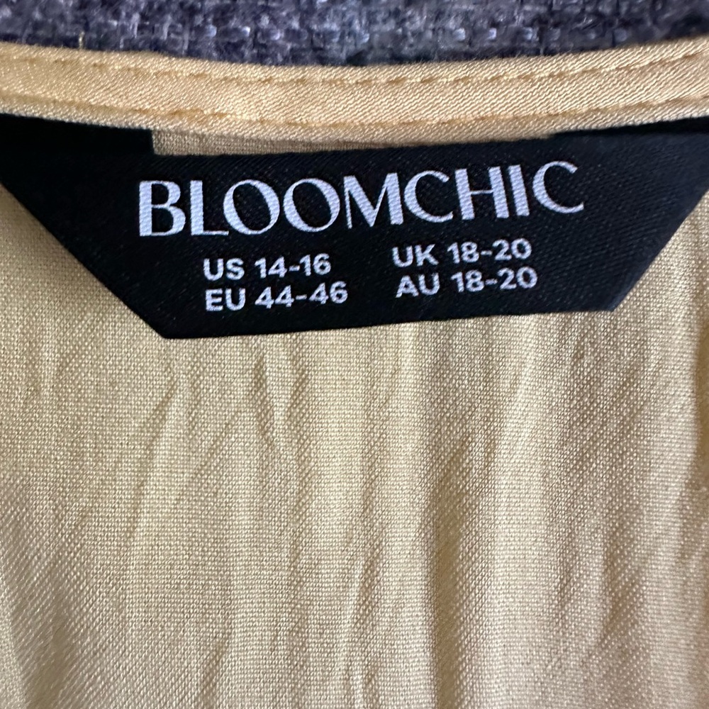 BloomChic Yellow Wrap Midi Dress with embroidered floral sleeves and hem - Picture 3 of 5